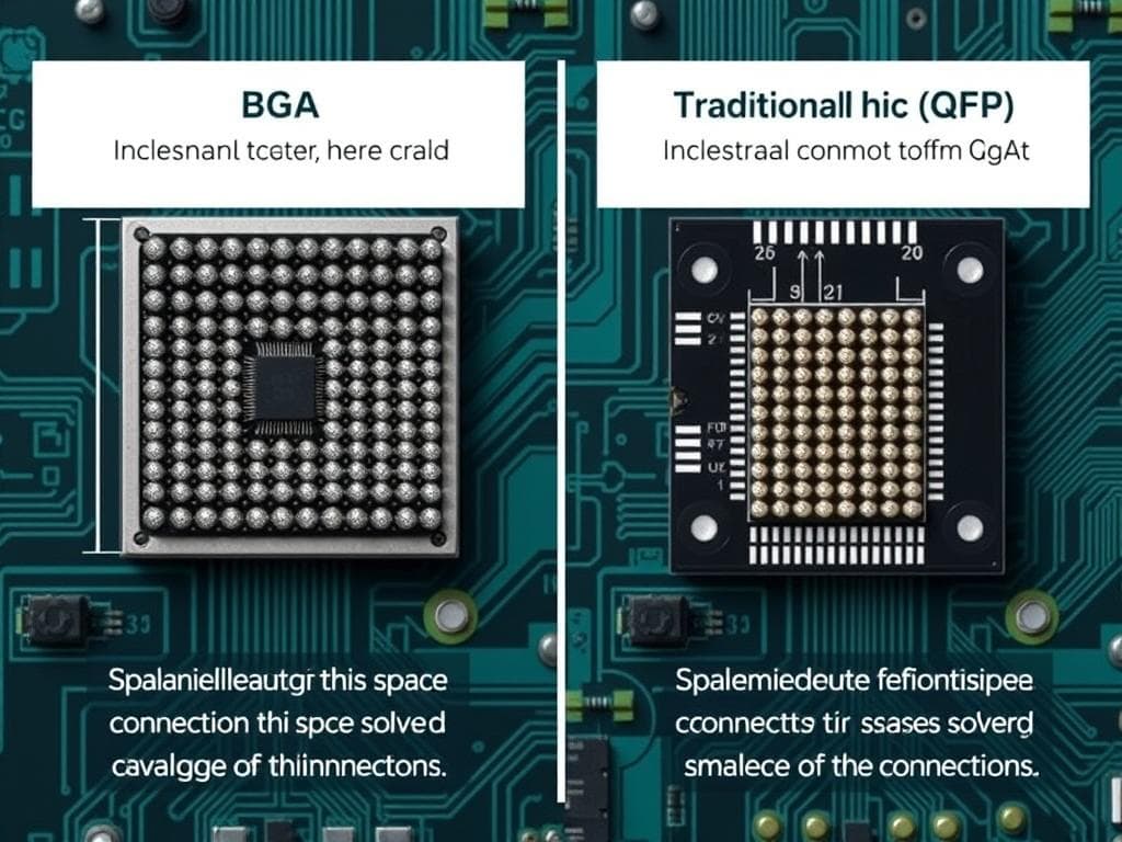 BGA Assembly comparison showing higher density interconnections compared to traditional packages