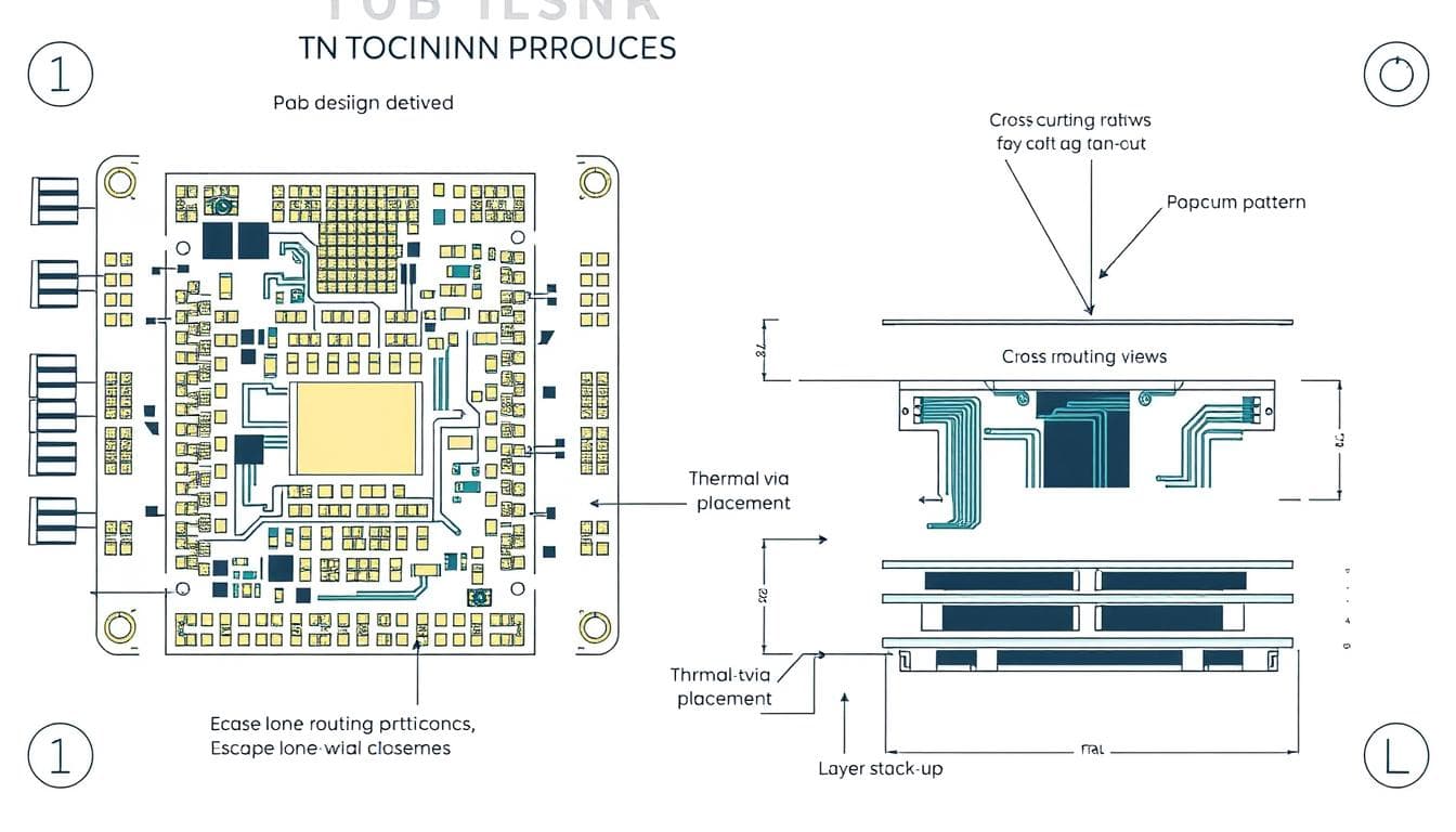 BGA PCB design showing pad layout, escape routing, and via placement strategies