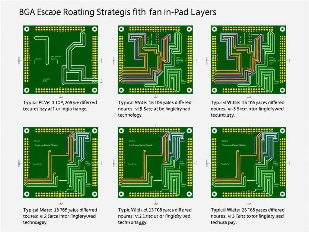 BGA escape routing strategies showing dog bone and fan-out patterns