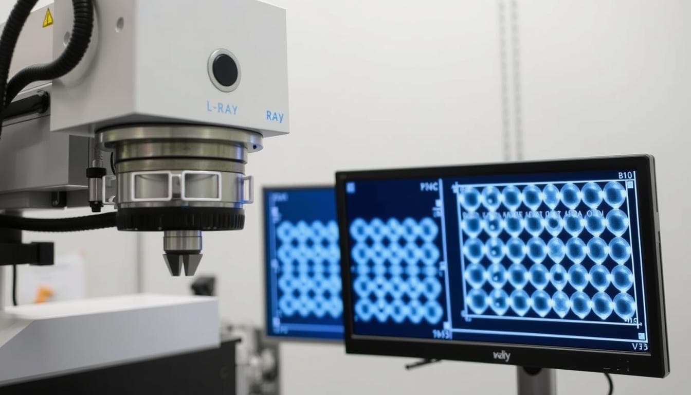 X-ray inspection of BGA assembly showing internal solder joint quality